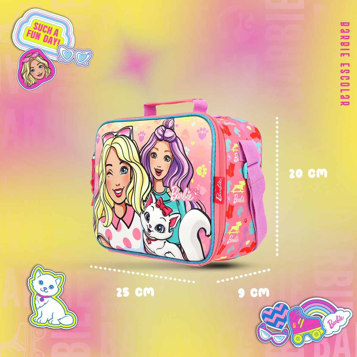 Set Mochila, Lonchera y Estuchera Barbie Kitty Vibes