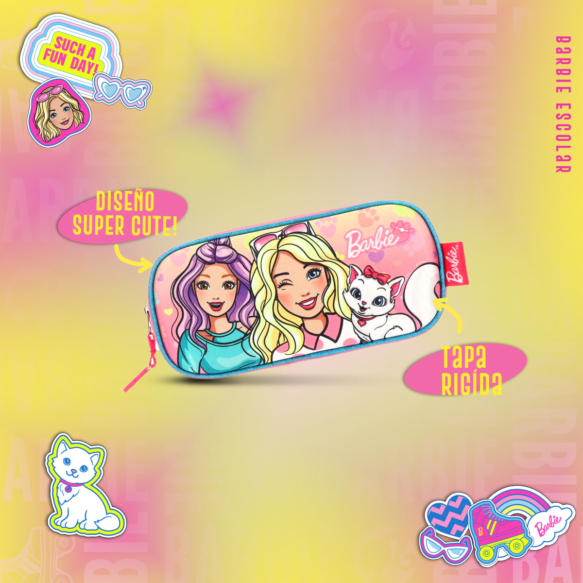 Set Mochila, Lonchera y Estuchera Barbie Kitty Vibes