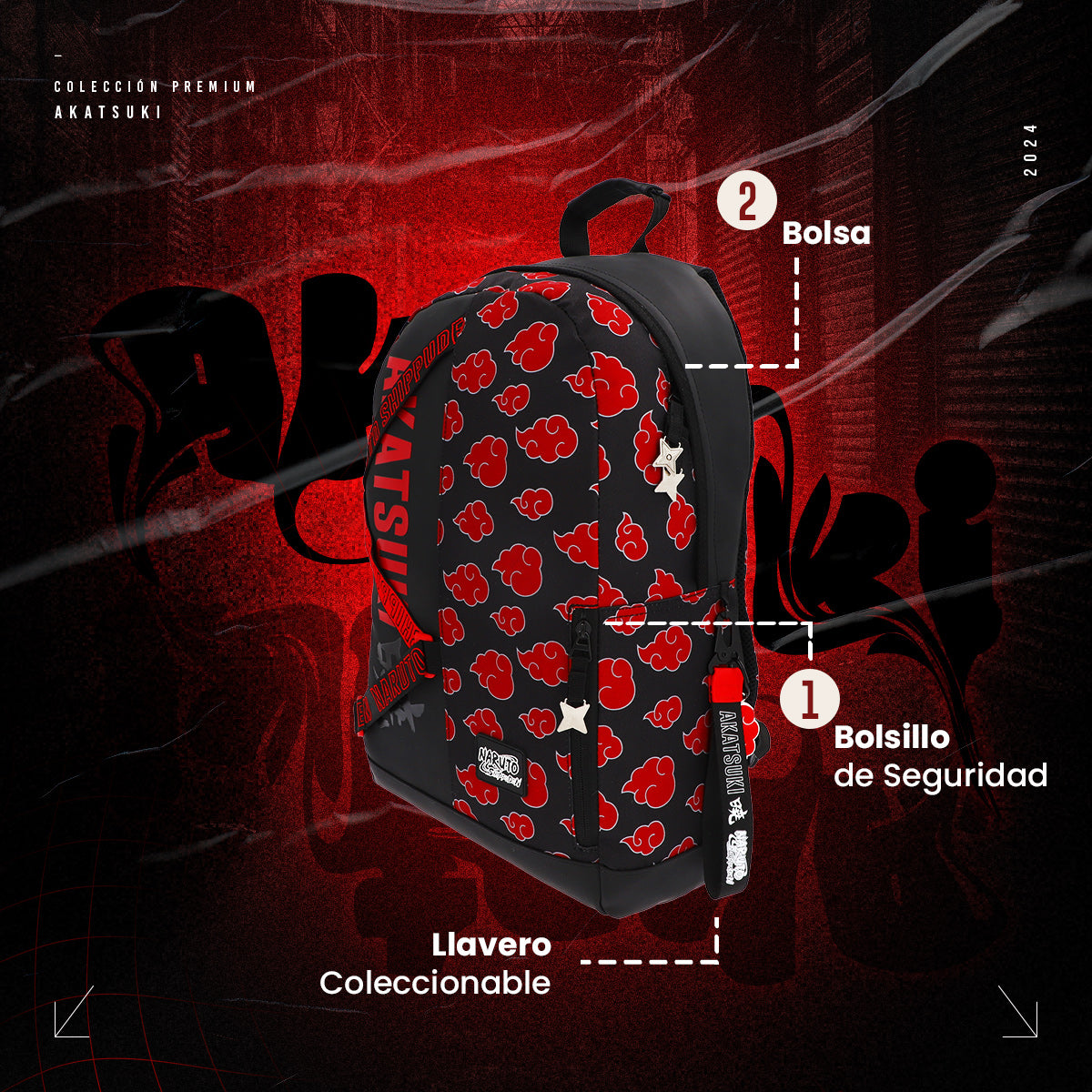 Mochila Akatsuki Nubes rojas