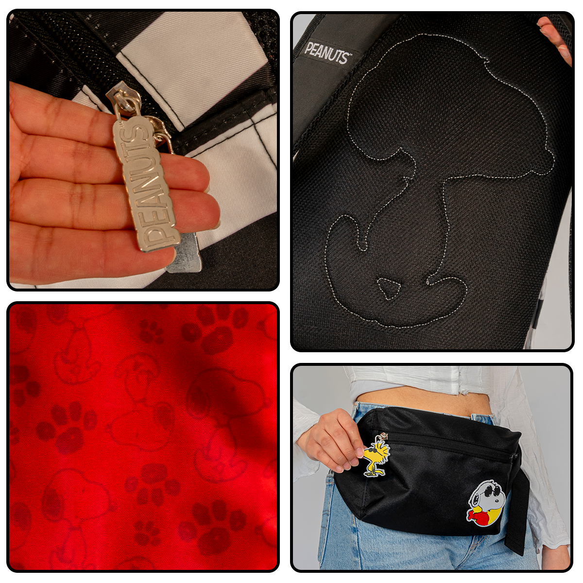 Mochila con cangurera Peanuts Snoopy Black and White