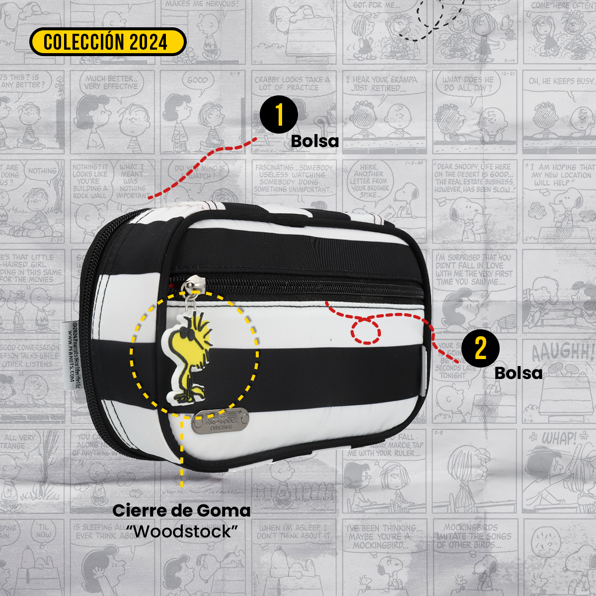 Estuchera Peanuts Snoopy Black and White