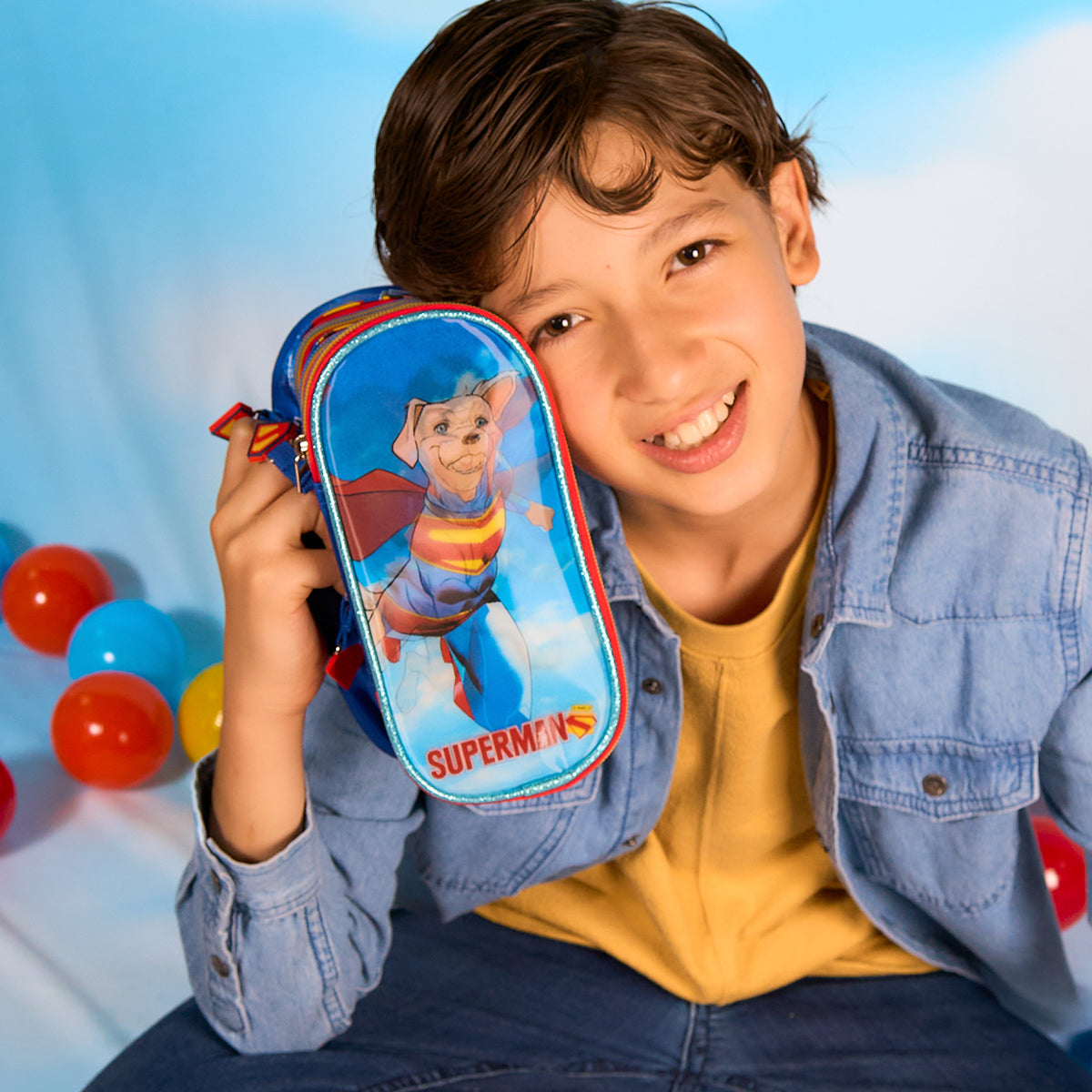 Set Mochila, Lonchera y Estuchera Escolar Superman Krypto Lenticular