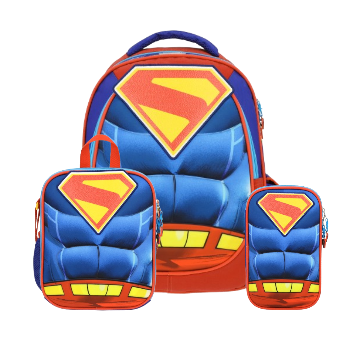 Set Mochila, Lonchera y Estuchera Escolar Superman Hero Armor