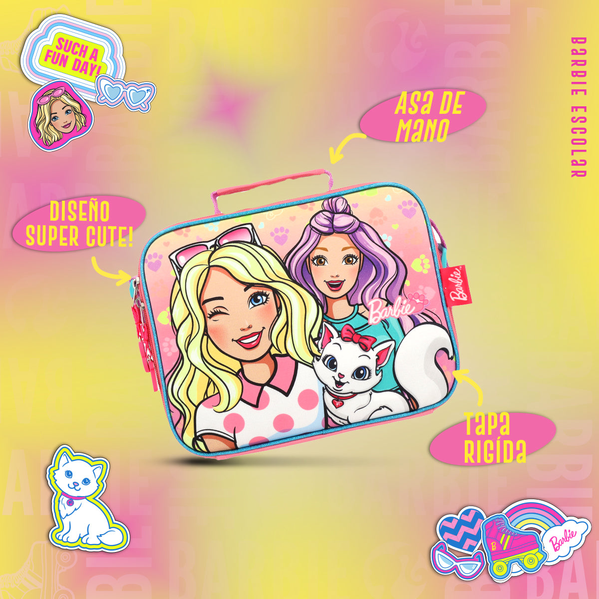 Set Mochila, Lonchera y Estuchera Barbie Kitty Vibes