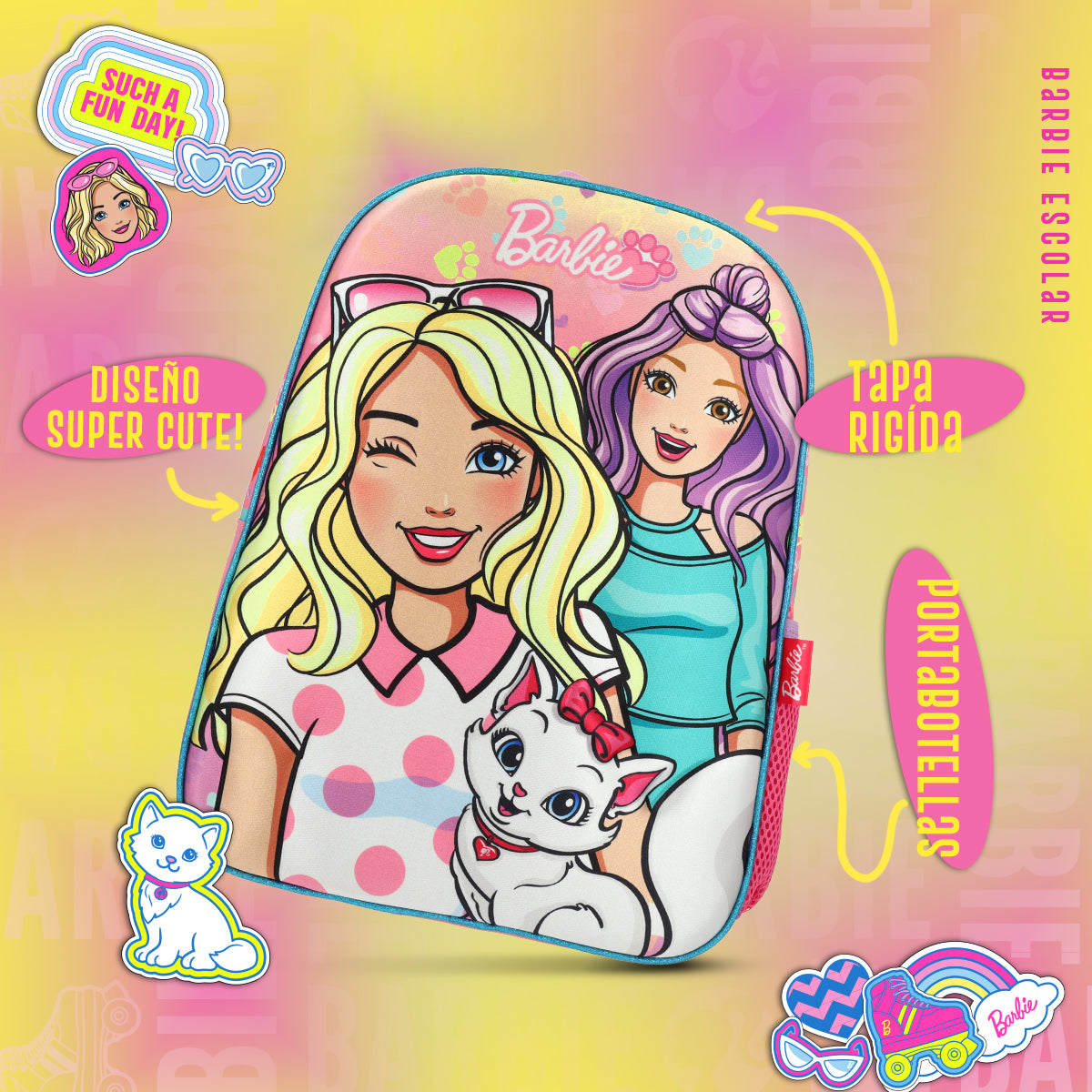 Set Mochila, Lonchera y Estuchera Barbie Kitty Vibes