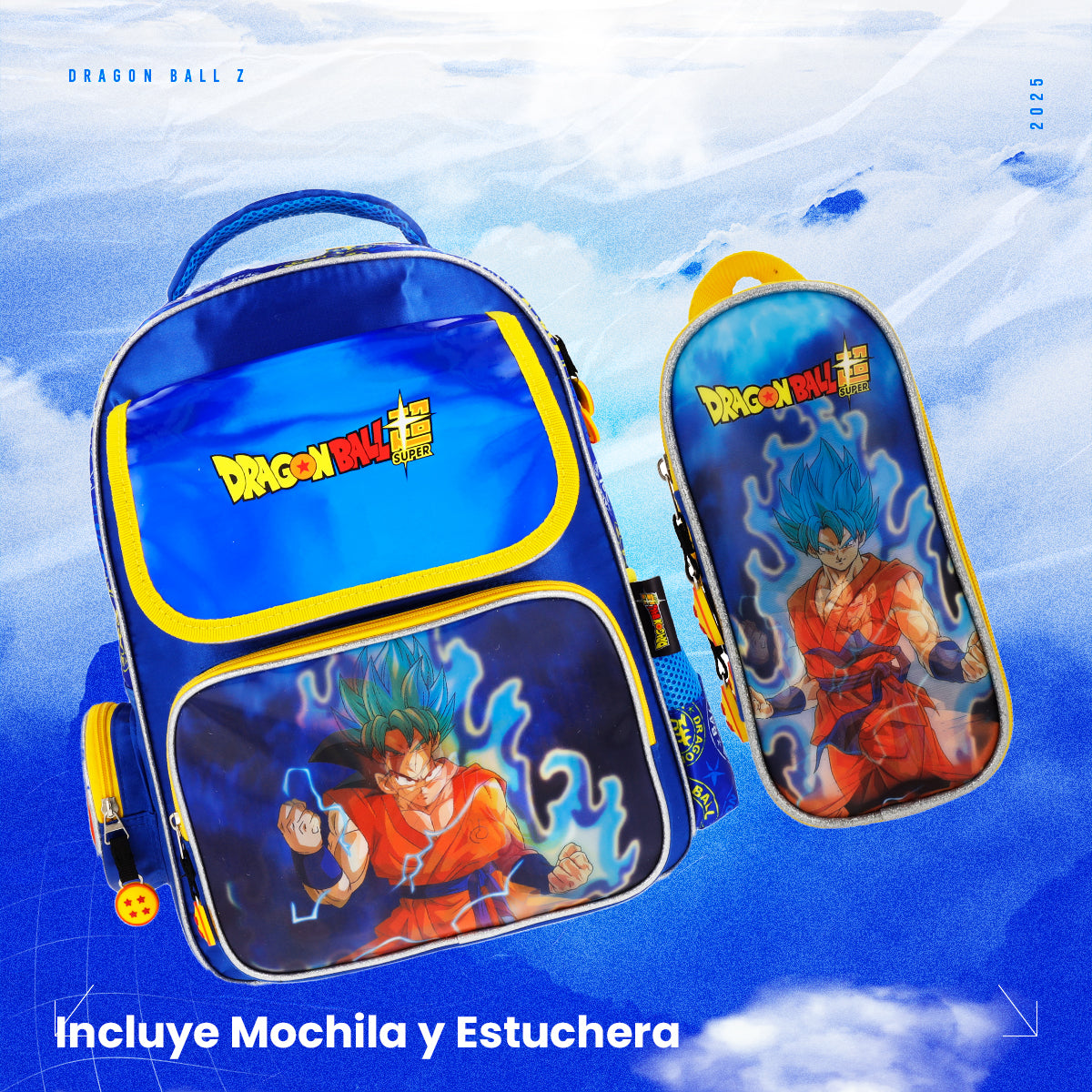 Set Mochila y Estuchera Escolar Dragon Ball Goku SSJ Blue Lenticular