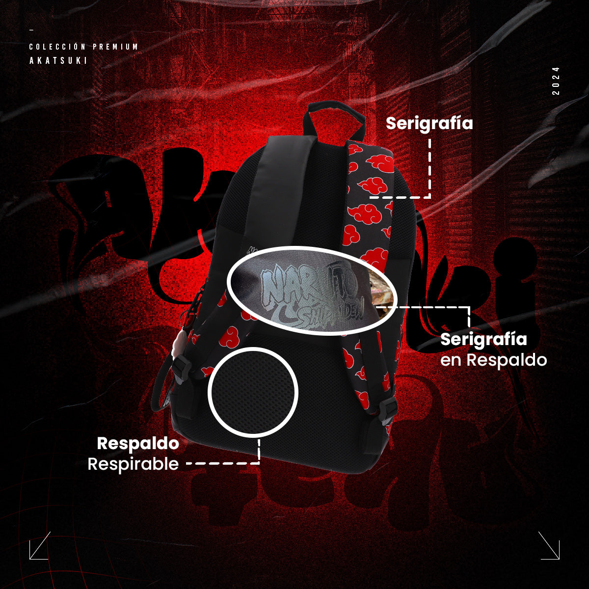 Mochila Akatsuki Nubes rojas