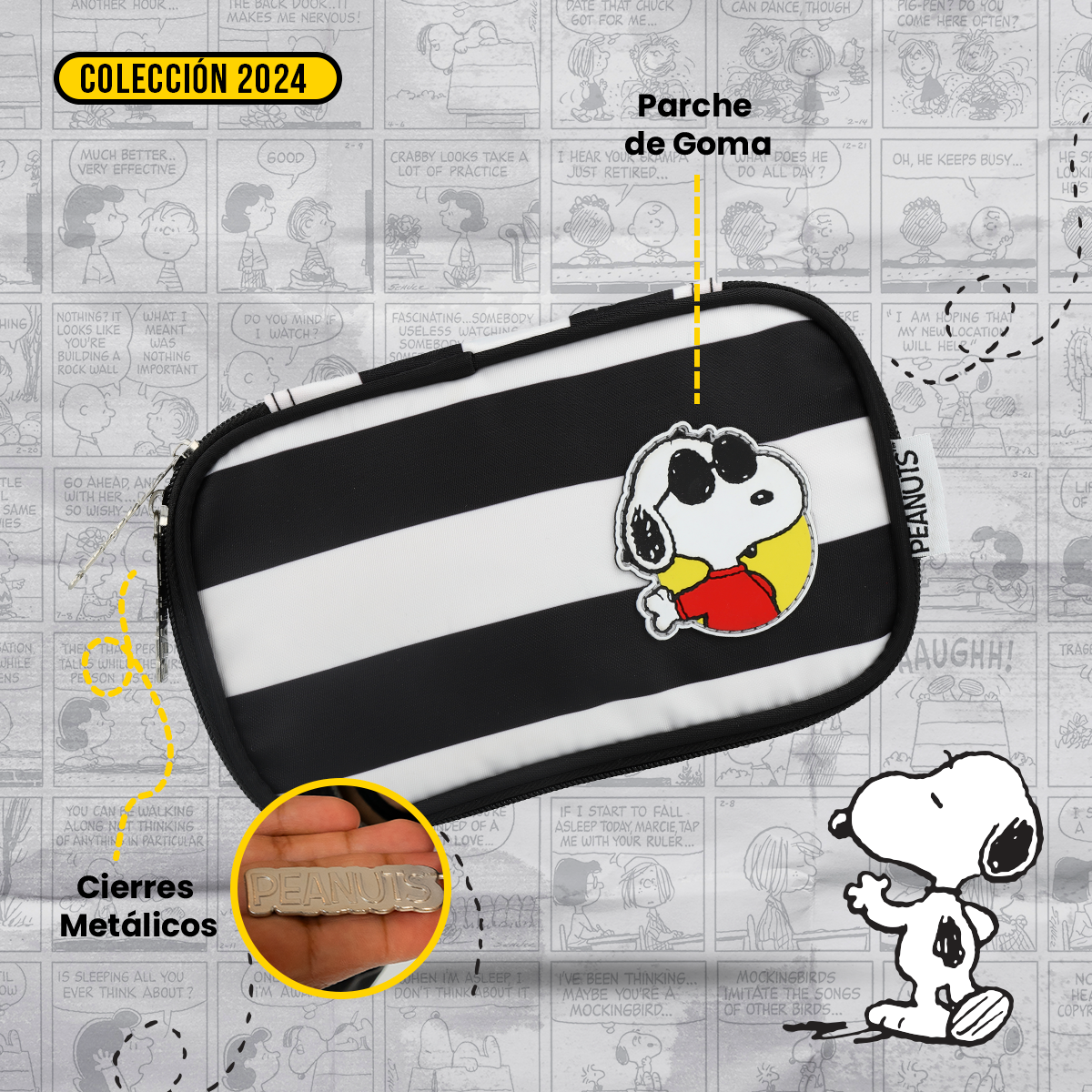 Estuchera Peanuts Snoopy Black and White