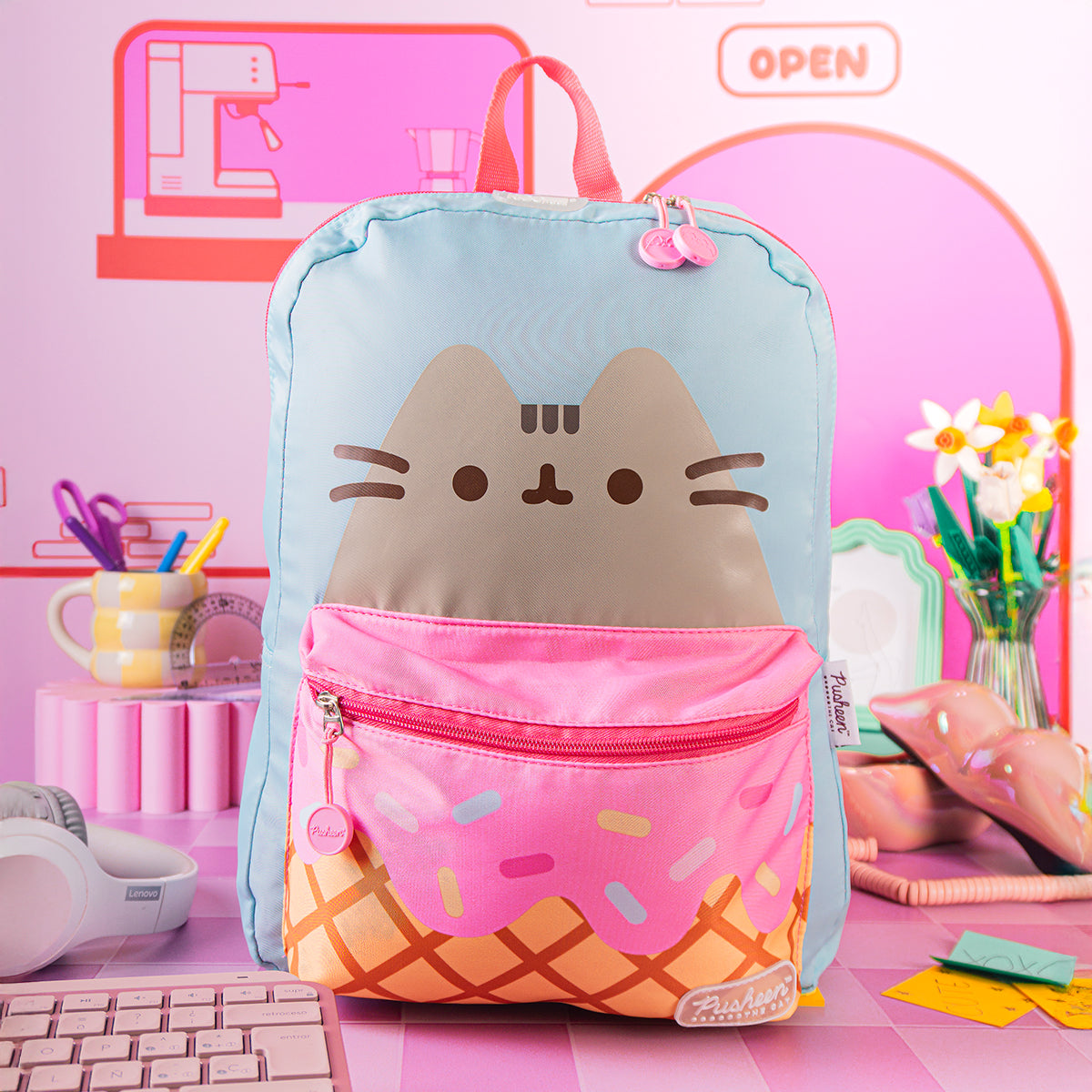 Set Mochila, Lonchera y Estuchera Pusheen Heladero Menta y Fresa