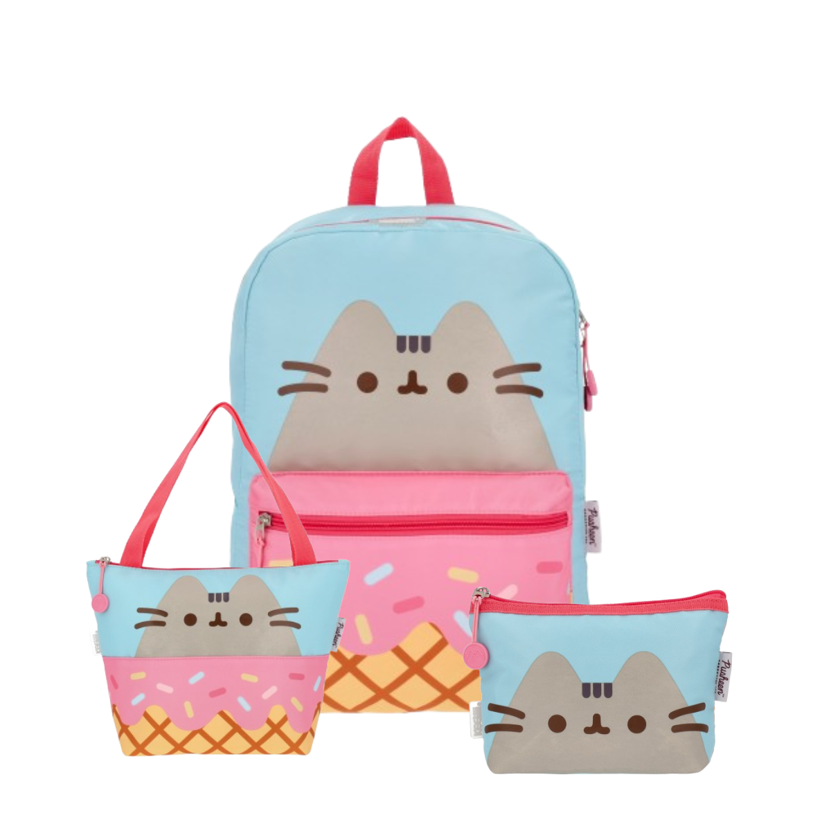 Set Mochila, Lonchera y Estuchera Pusheen Heladero Menta y Fresa