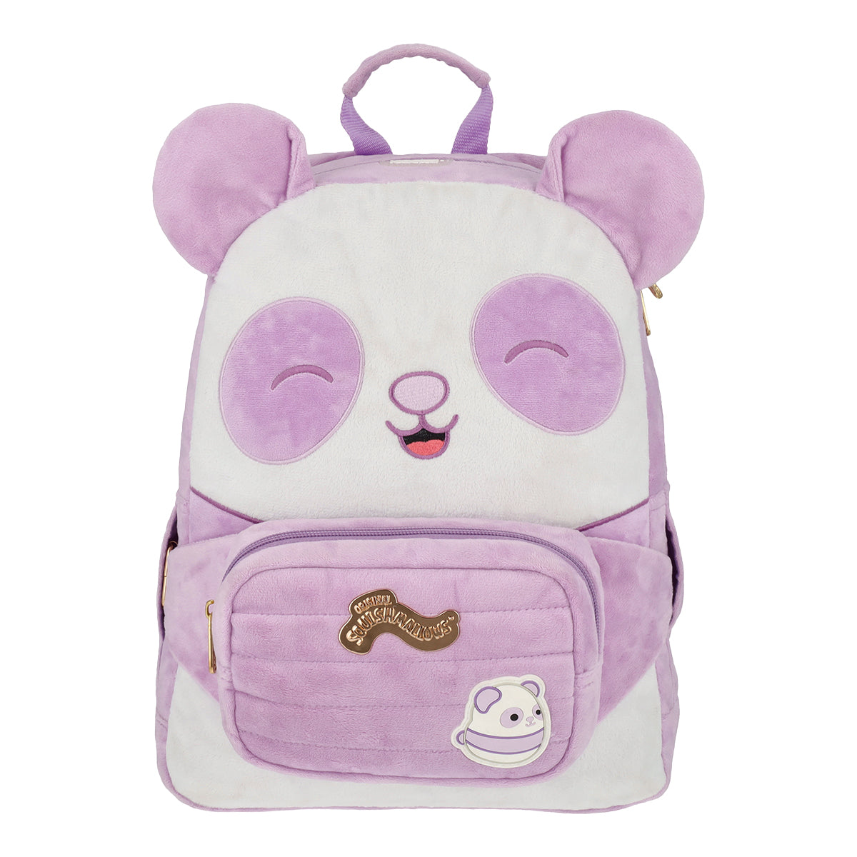 Mochila Squishmallows Panda Lila con cangurera incluida