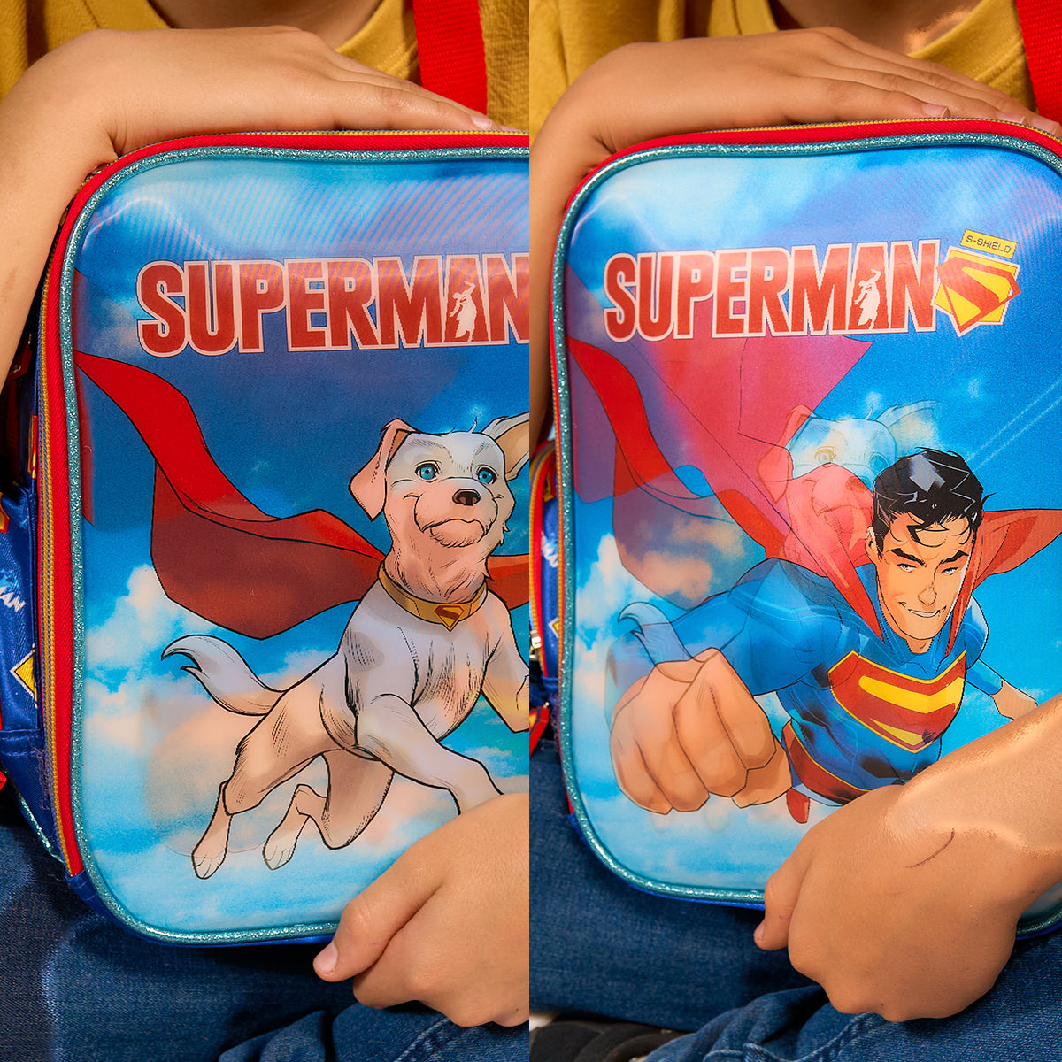 Set Mochila, Lonchera y Estuchera Escolar Superman Krypto Lenticular