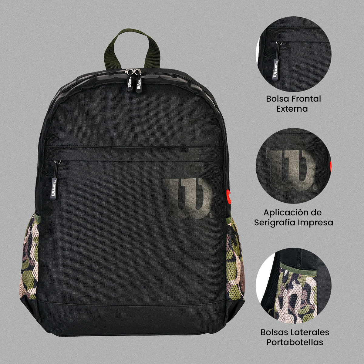 Mochila Wilson Negra con Camuflaje