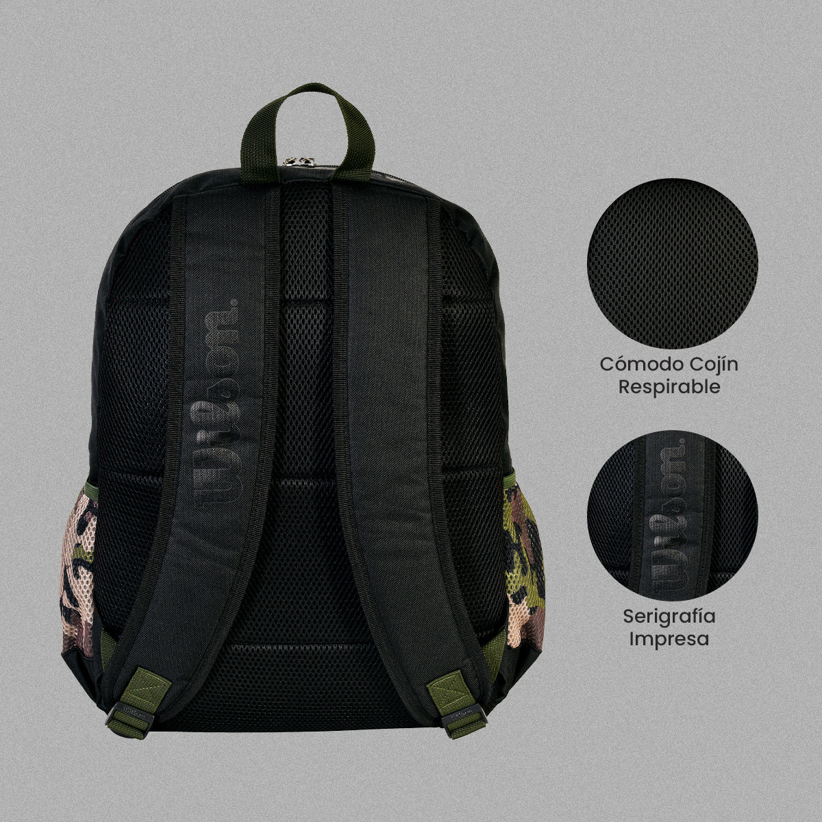 Mochila Wilson Negra con Camuflaje